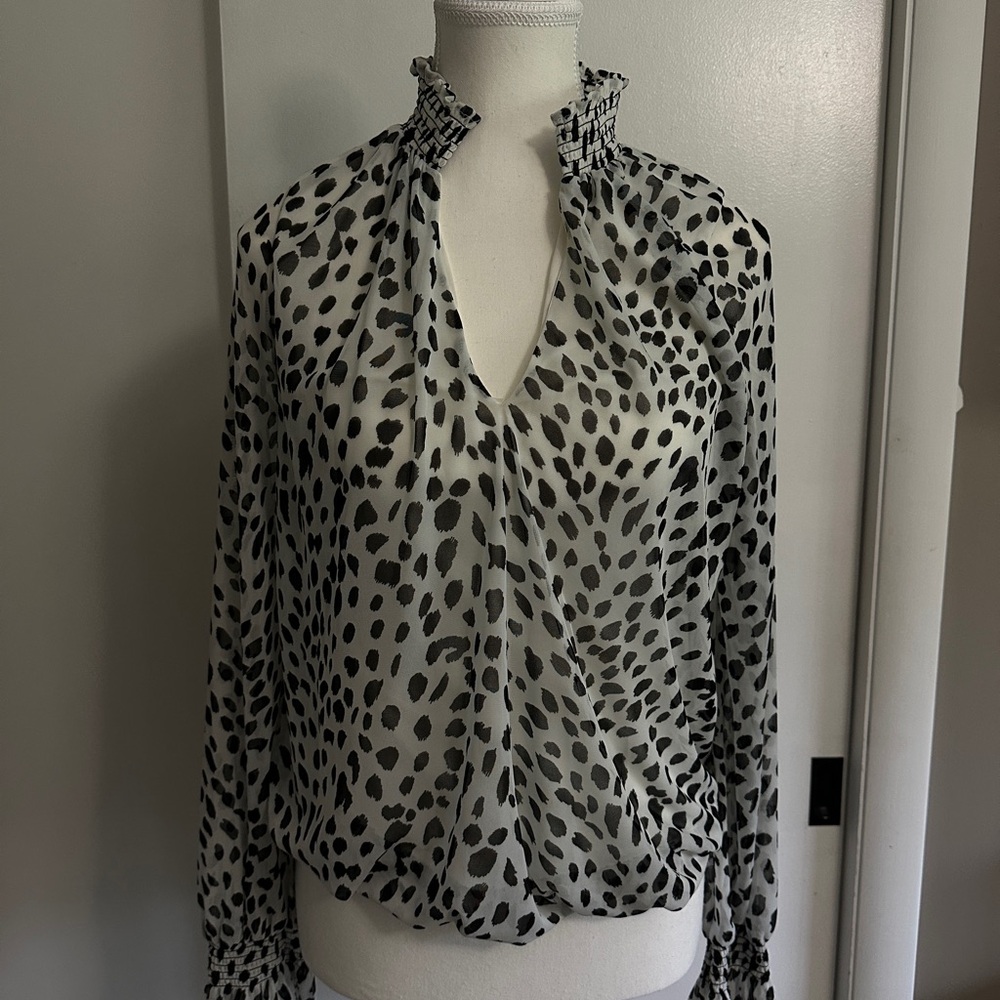 Express Black and White Ruffled Blouse
